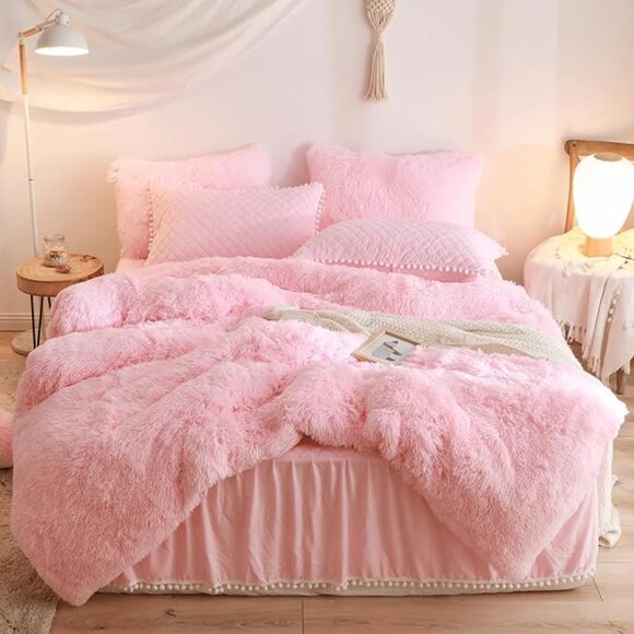 Luxury Fluffy Shaggy Duvet CoverCute Faux Fur Comforter Set (1 F